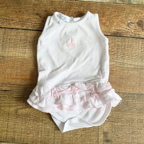 Magnolia Baby Pink and White Striped Ruffle Sailboat Onesie- Size 9M Cheap