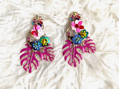 Betsey Johnson Purple Palm Leaf Floral Earrings Online Hot Sale