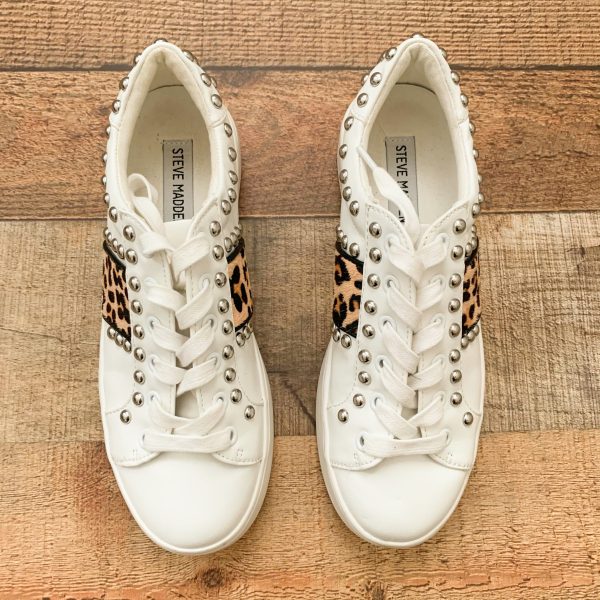 Steve Madden Animal Print Silver Stud White Sneaker- Size 6.5 Online Hot Sale