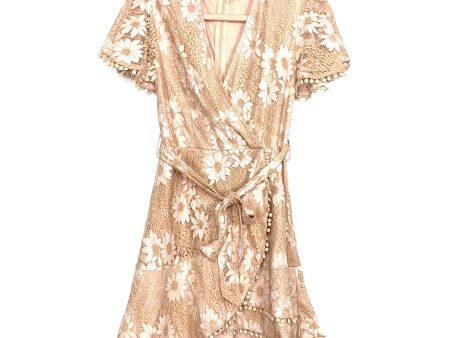 Good Night Macaroon Beige Eyelet Faux Wrap Belted Dress- Size M Fashion