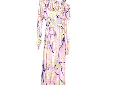 H&M Light Pink Floral One Shoulder Ruffle Long Sleeve Dress NWT- Size S on Sale