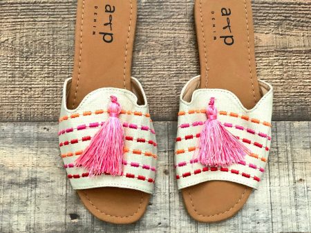 A & P Denim Pink Orange Embroidery Canvas Pink Tassel Sandals- Size 7 (Like New) Online Hot Sale