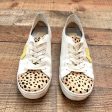 Dolce Vita White Laura Leopard Calf Hair Toe, Yellow Accents, Iridescent Heel Tab Sneakers- Size 7 Fashion