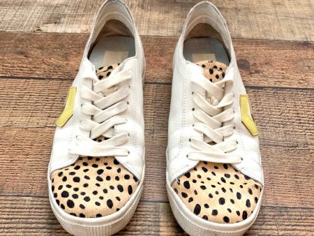 Dolce Vita White Laura Leopard Calf Hair Toe, Yellow Accents, Iridescent Heel Tab Sneakers- Size 7 Fashion