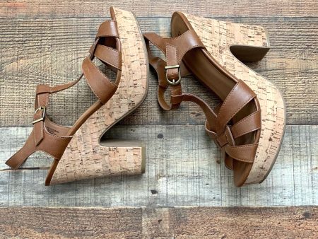 Anna Cognac Cork Slingback Heels- Size 9 Online now