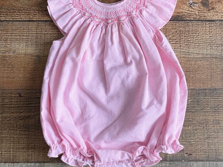 Rosalina Collections Pink Gingham Rose Smocked Romper- Size 6M Online now