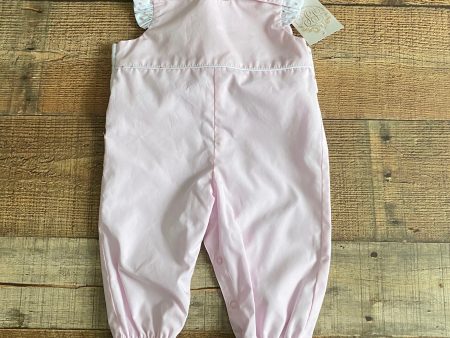 The Beaufort Bonnet Company Pink Jumpsuit with Ruffle Strawberry Trim and Back Bow NWT- Size 0-6M Cheap