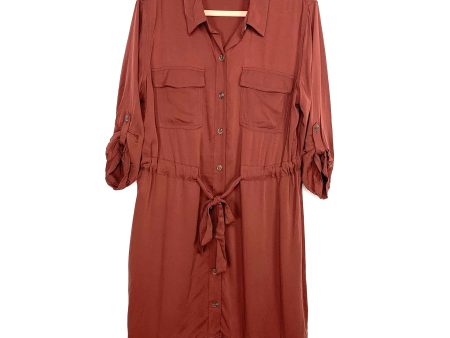 A New Approach Brick Button Up Belted Dress- Size L Sale